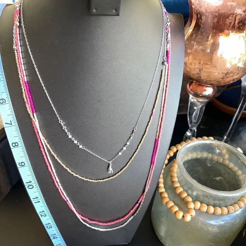 Loft Necklace Layered Red White Sliver Crystal $18ea or Bundle3/$30